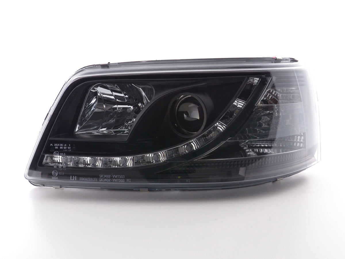 Scheinwerfer Set Daylight LED Tagfahrlicht VW Bus T5 03-09 schwarz Scheinwerfer Set Daylight LED Tagfahrlicht VW Bus T5 03-09 schwarz